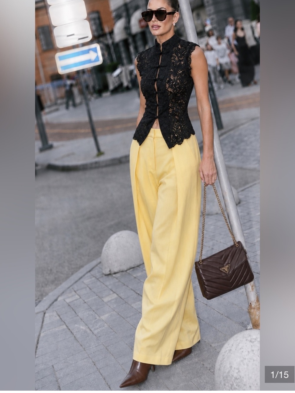 Zara Pale Yellow High-Waist Wide-Leg Trousers